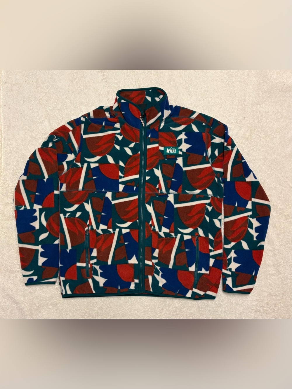 Unisex REI Co-Op Trailmade Multi Color Abstract Full Zip Fleece Jacket Large EUC